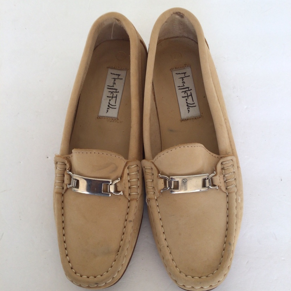 Mary McFadden Tan Loafers with Silver Accent